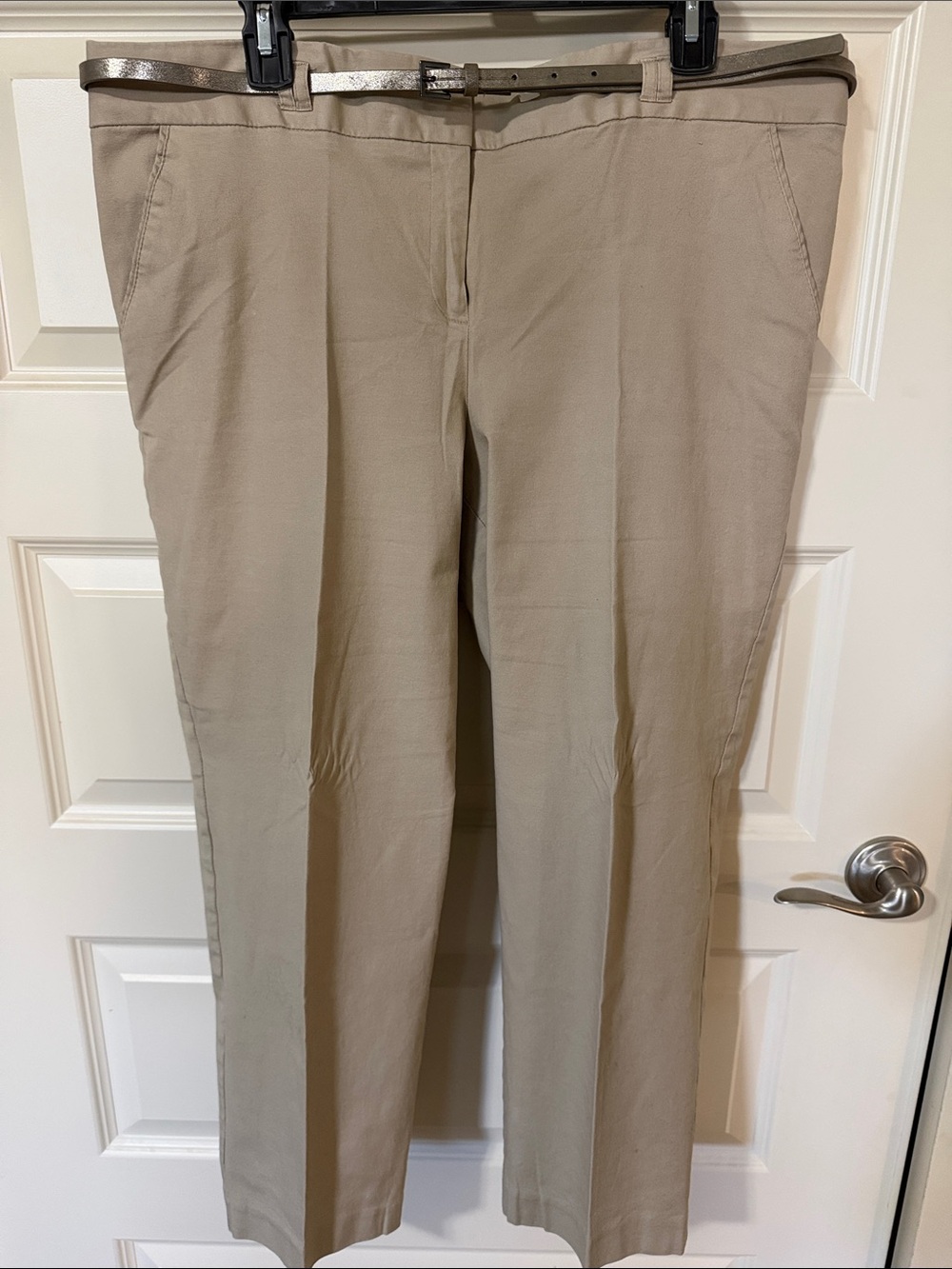 Van Heusen Women’s Tan Straight Leg Chino Pants and Bronze Belt